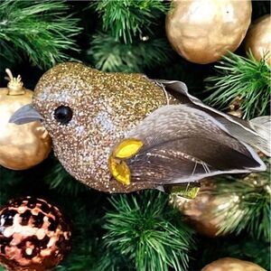 NWT New CLW Catherine Lillywhite's Box 12 Gold Glitter Decorative Clip-On Birds